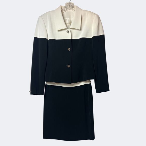 Dana Buchman Vintage 90s Black & White Skirt Suit Set — Jacket & Pencil Skirt - Picture 4 of 13